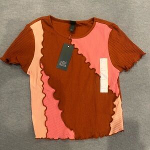 Target Ribbed Short Sleeve Top - Brown and Pink